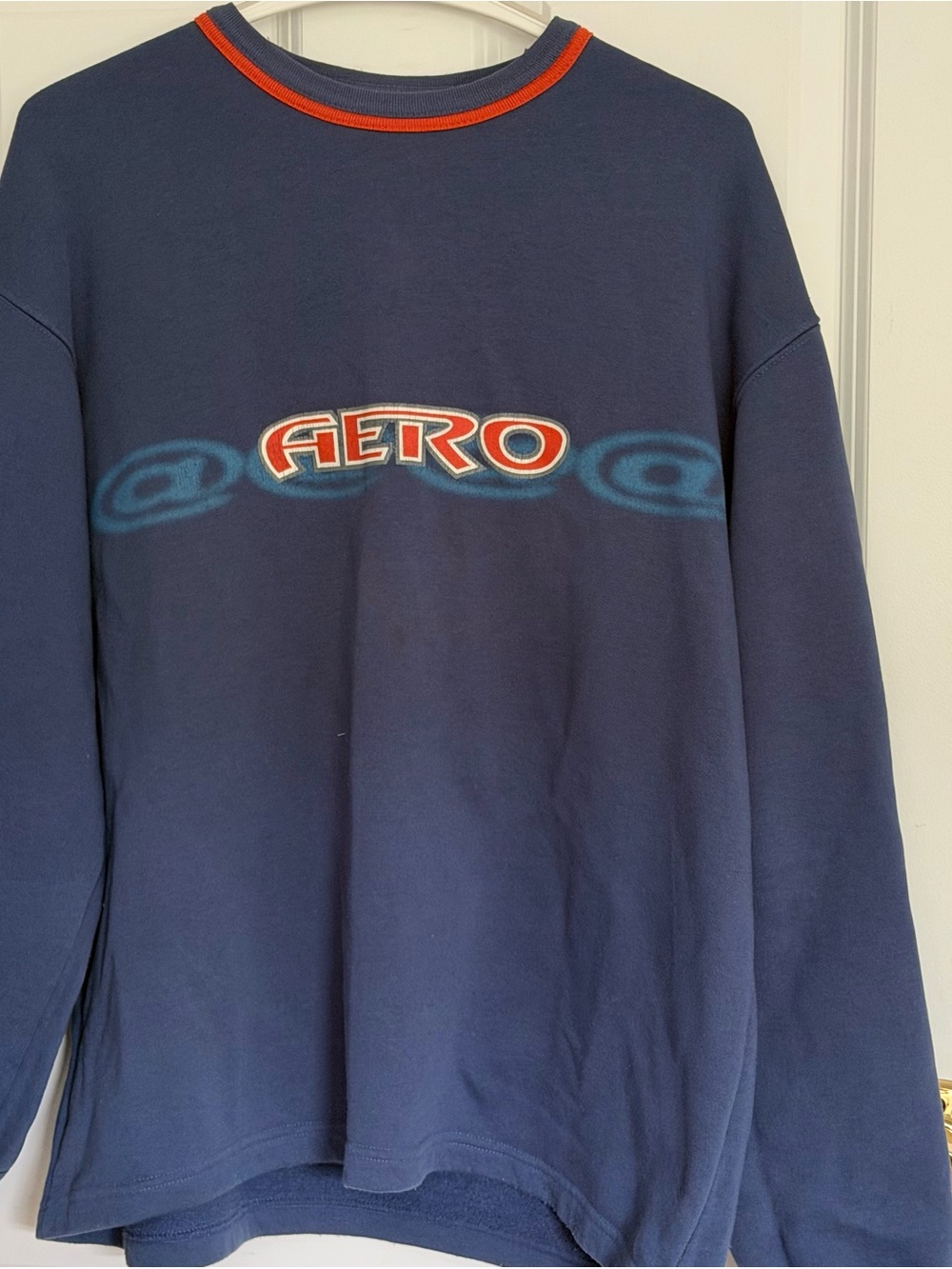 Vintage Aeropostale Navy Blue Sweatshirt with Orange Trim and Red Logo